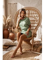 240-10 ROXI pohodlné šaty s asymetrickou sukňou a opaskom - pistáciová farba