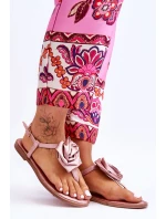 Damskie Sandały Japonki Z Materiałową Różą Nude Carisma