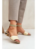 Skórzane Sandały Na Złotym Obcasie Laura Messi 2143 Beżowe