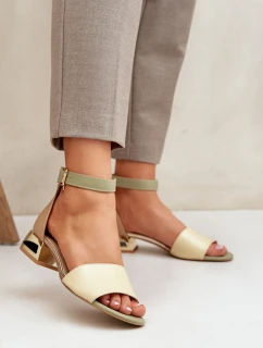 Skórzane Sandały Na Złotym Obcasie Laura Messi 2143 Beżowe