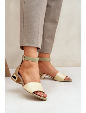 Skórzane Sandały Na Złotym Obcasie Laura Messi 2143 Beżowe