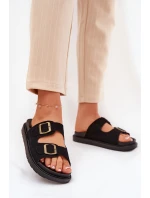 Klapki Damskie Na Platformie Z Klamrami Czarne Simbes