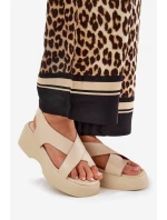 Sandały Damskie Na Platformie I Koturnie Eko Skórzane Beżowe Tenzorus