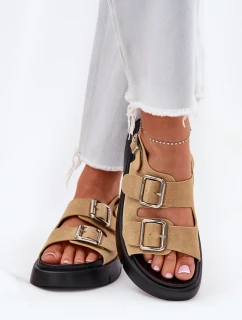 Zamszowe Sandały Damskie Z Klamrami Big Star RR274665 Beżowe