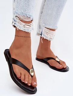 Dámské ploché žabky s zlatým detailem Černé Tella