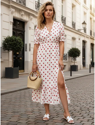 Dámske midi šaty s kvetinovým vzorom biele FashionStreet EY2656 Dámske midi šaty s kvetinovým vzorom biele FashionStreet EY2656