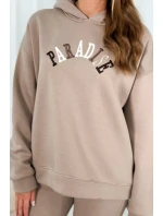 Bavlnená súprava s vyšívaným nápisom Paradise tmavo béžová