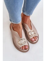 Skórzane Sandały Na Płaskim Obcasie Z Ozdobą Laura Messi 2865 Złote