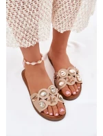Klapki Damskie Na Płaskim Obcasie Ze Złotymi Przypinkami Beżowe Nalothiel