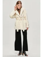 Biela dámska bunda - kožúšok s golierom (GSQ2166)