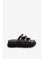 Klapki Damskie Na Platformie Z Paskami Czarne Nimiotte