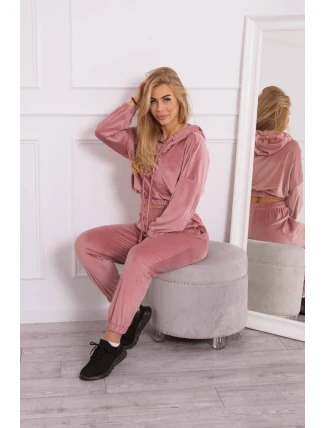 Velúrová súprava s kapucňou tmavo púdrovo ružová Velúrová súprava s kapucňou tmavo púdrovo ružová