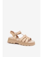 Eko Skórzane Sandały Damskie Na Platformie Beżowe Nendales