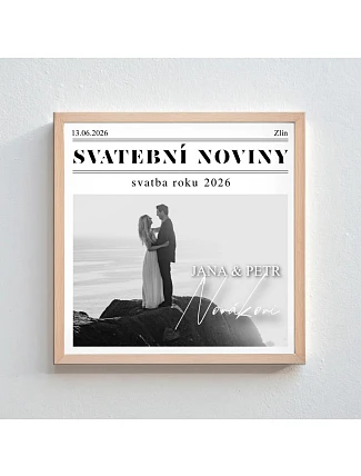 Personalizovaný magický fotob obraz v ráme – štvorcový 20x20 – svadobné noviny