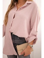 Bavlnená mušelínová košeľa nadrozmernej veľkosti 65622 Powder Pink - Kesi