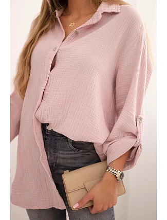 Bavlnená mušelínová košeľa nadrozmernej veľkosti 65622 Powder Pink - Kesi