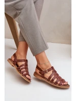 Skórzane Sandały Na Płaskim Obcasie Zazoo 3686 Brązowe