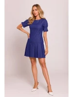 M842 Džínsové šaty so záhybmi - modré