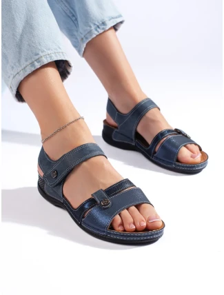 Zaujímavé dámske modré sandále na plochom podpätku Zaujímavé dámske modré sandále na plochom podpätku
