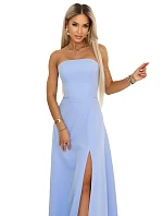 663-2 ELARA korzetové maxi šaty s rozparkom a zaväzovaním na chrbte - modré 663-2 ELARA korzetové maxi šaty s rozparkom a zaväzovaním na chrbte - modré