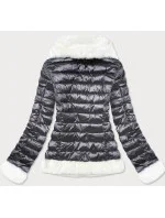 Dámska bunda v oceľovej farbe s kožušinovým golierom (J9-008) Dámska bunda v oceľovej farbe s kožušinovým golierom (J9-008)