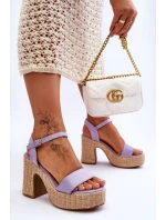 Wygodne Zamszowe Sandały Na Masywnym Słupku Fioletowe Elishia