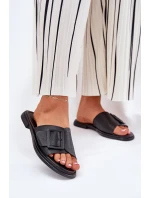 Skórzane Klapki Damskie Z Klamrą D&A SJ2302-01 Czarne