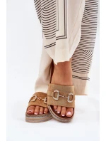 Klapki Damskie Na Platformie Ze Złotą Ozdobą I Brokatem Camel Morisela