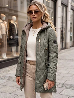 Dámska prešívaná prechodná bunda s kapucňou, zelená, FashionStreet TY5770