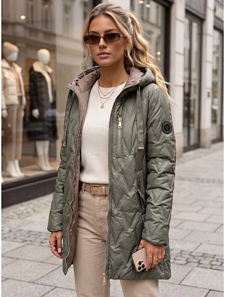 Dámska prešívaná prechodná bunda s kapucňou, zelená, FashionStreet TY5770 Dámska prešívaná prechodná bunda s kapucňou, zelená, FashionStreet TY5770