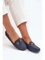 Mokasyny Damskie Ażurowe Z Ozdobą Granatowe Kaydance