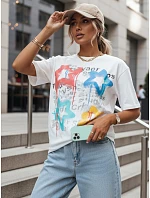 Dámske bavlnené tričko s potlačou STRELLO biele FashionStreet RY2402 Dámske bavlnené tričko s potlačou STRELLO biele FashionStreet RY2402