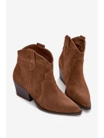 Wsuwane Botki Kowbojki Damskie Z Naturalnego Zamszu Camel Beretta