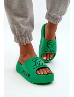 Dámske penové papuče na pevnej podrážke s medvedíkom, zelené Lamira