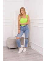 Blúzka bez ramienok s volánikmi zelená neónová