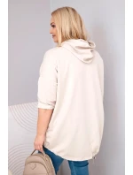 Dámska plus size mikina z viskózy s kapucňou a klokaním vreckom béžová Dámska plus size mikina z viskózy s kapucňou a klokaním vreckom béžová