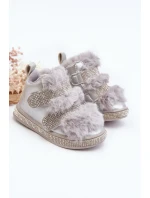 Skórzane Dziecięce Śniegowce Ocieplane Srebrne Leela