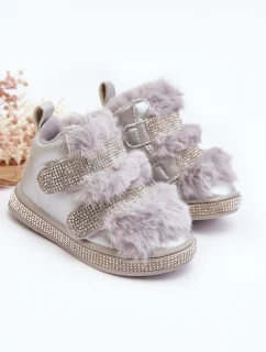 Skórzane Dziecięce Śniegowce Ocieplane Srebrne Leela