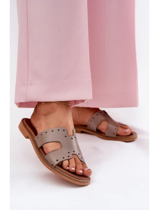 Zazoo 40326 Damskie Klapki Z Ozdobnymi Wycięciami Ciemnobeżowe