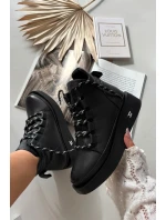 Skórzane Botki Damskie Na Platformie Ocieplane Artiker 55C0809 Czarne