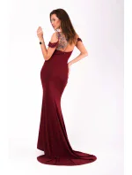 Dámske šaty EVA & LOLA na ramienka dlhé s vlečkou bordó - Bordová / S - EVA & LOLA Dámske šaty EVA & LOLA na ramienka dlhé s vlečkou bordó - Bordová / S - EVA & LOLA
