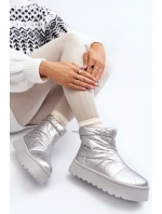 Śniegowce Damskie Na Masywnej Platformie Srebrne Fionia