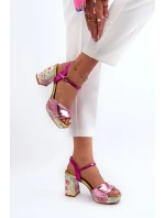 Sandały Damskie Na Słupku W Kwiaty D&A CR980 Różowe