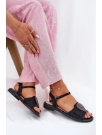 Damskie Sandały Na Płaskim Obcasie Z Ozdobą S.Barski KV51-098 Czarne