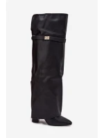 Ocieplane Kozaki Z Wywiniętą Cholewką Za Kolano Obcas Słupek Czarne Serelle