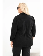 Dámske sako Plus Size z manšestru s klopami a vreckami, čierne Dámske sako Plus Size z manšestru s klopami a vreckami, čierne