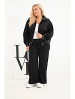 Dámska súprava Plus Size s bundou na zips a širokými nohavicami, čierna Dámska súprava Plus Size s bundou na zips a širokými nohavicami, čierna