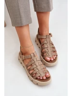 Skórzane Sandały Damskie Zazoo 3695 Beżowe