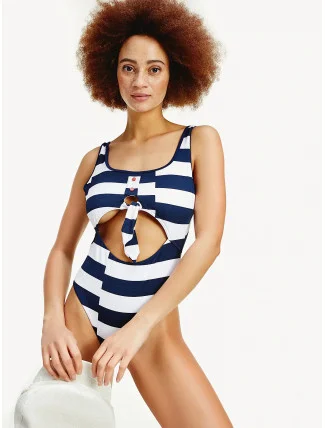 Jednodielne plavky UW0UW02100-0G3 modrobiela - Tommy Hilfiger