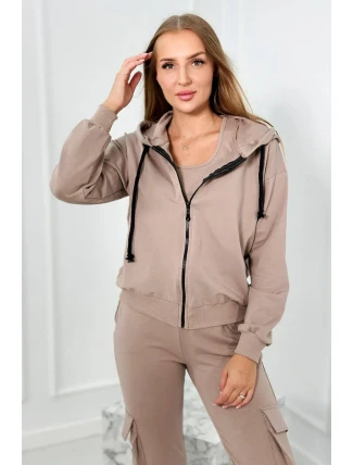 Set 3 v 1 mikina + top + nohavice tmavo béžová Set 3 v 1 mikina + top + nohavice tmavo béžová